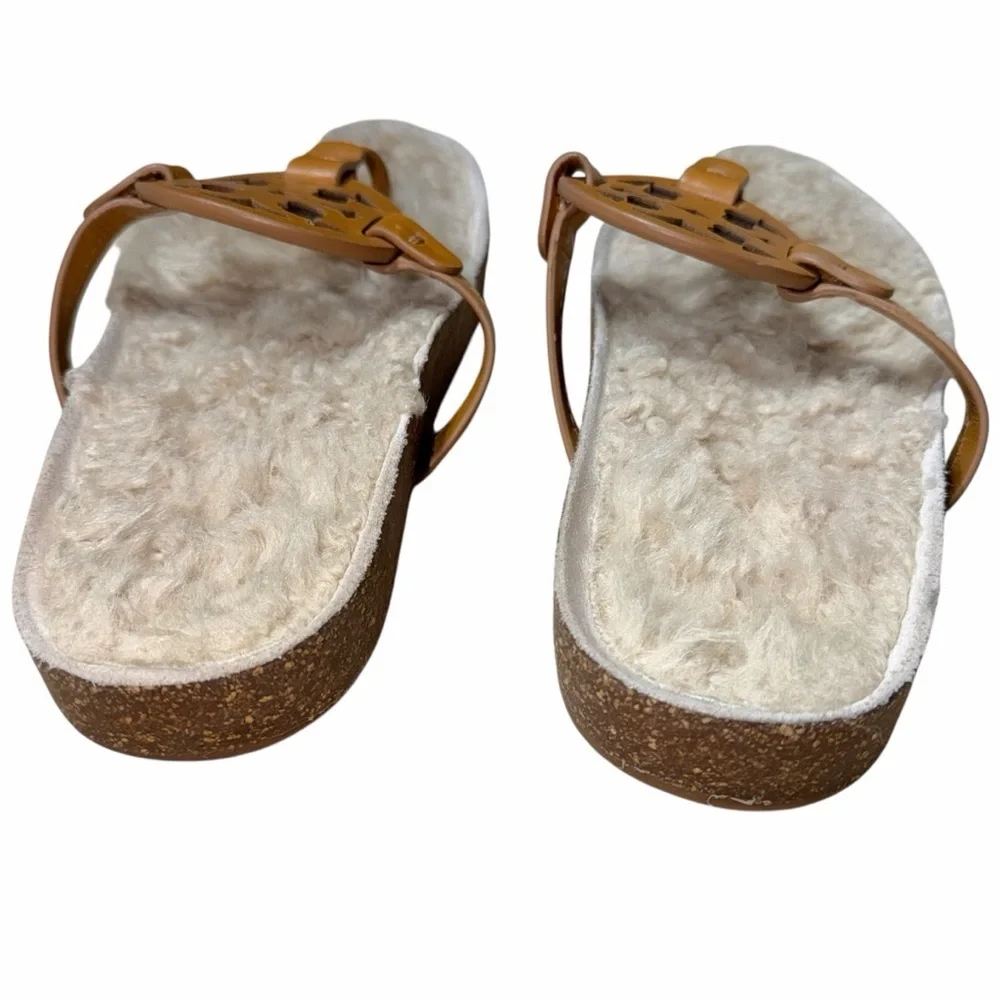 Tory Burch Tan Miller Cloud Shearling Sandals Womans 7